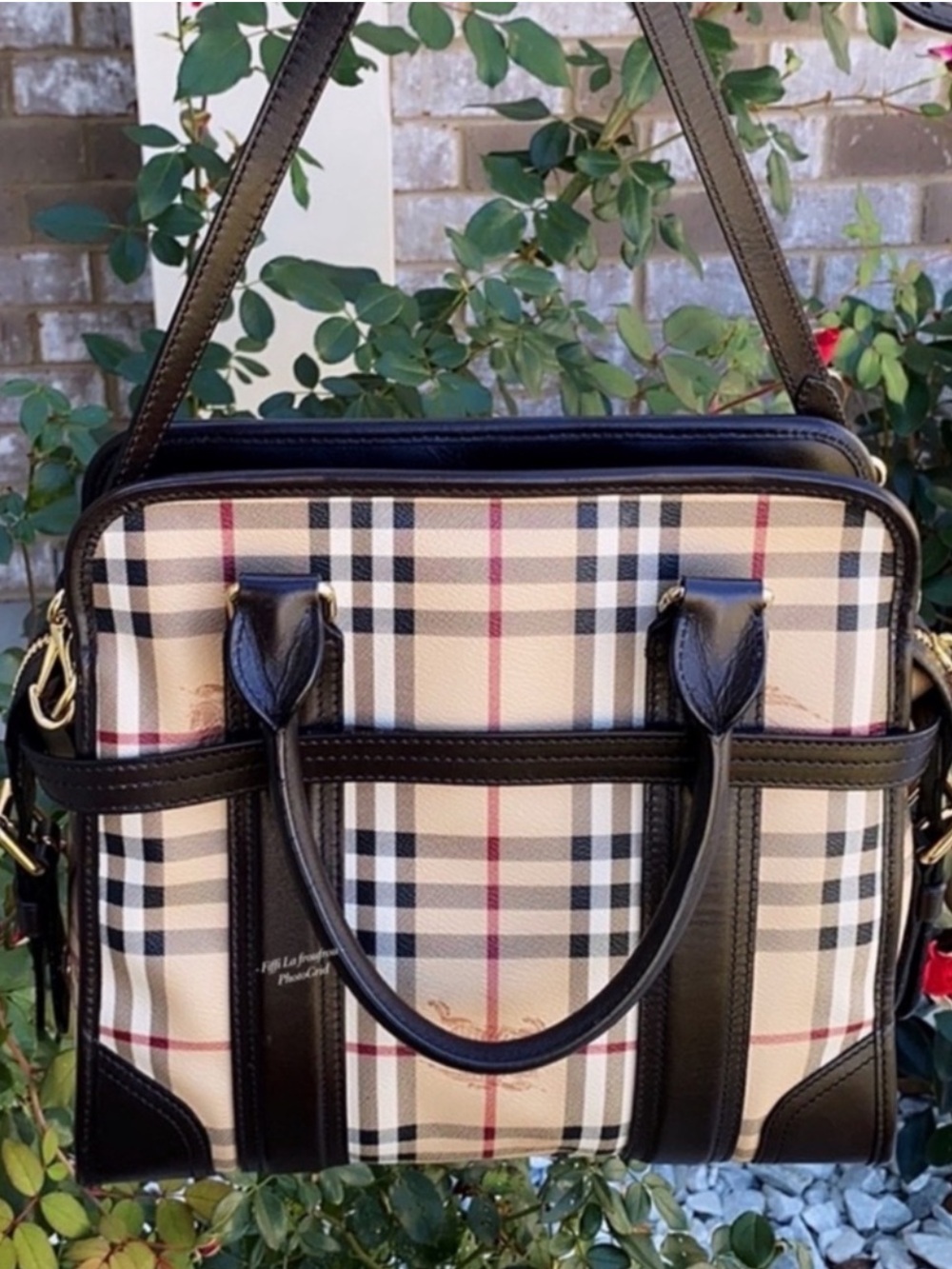 Classic Plaid Satchel Handbag with Black Trim - Picture 9 of 11